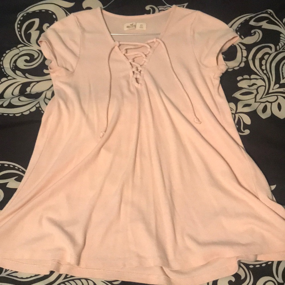 Hollister Pink Lace Up Top